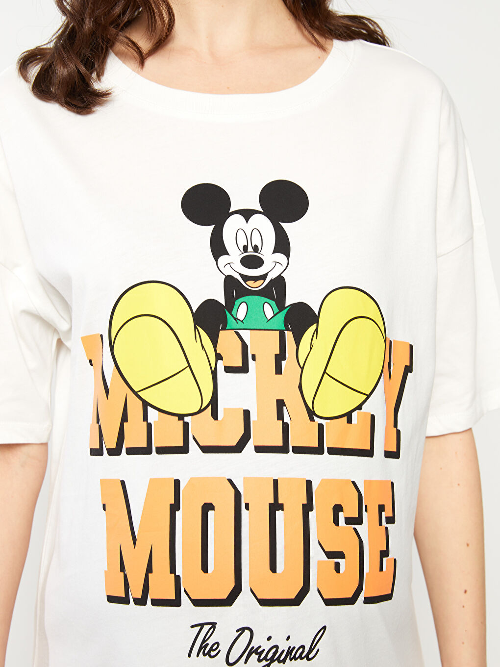 Crew Neck Mickey Mouse Printed Short Sleeve Cotton Maternity T-Shirt-3