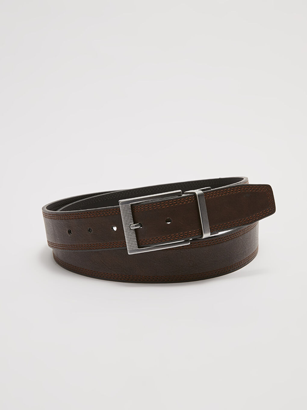 Siyah Deri Görünümlü Çift Taraflı Erkek Kemer