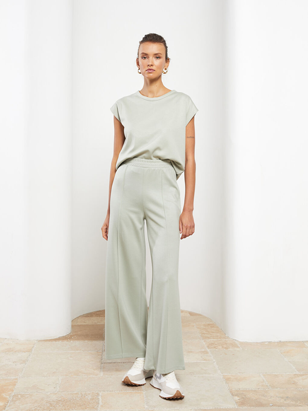 әйелдерге арналған серпімді белдік өрнексіз спорттық шалбар