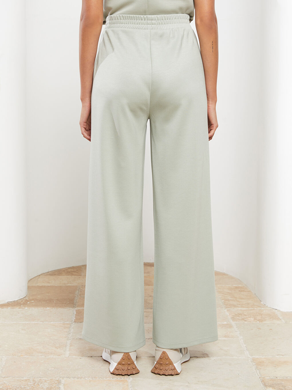 әйелдерге арналған серпімді белдік өрнексіз спорттық шалбар-4