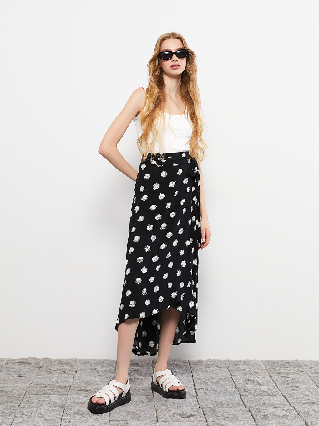 Elastic Waist Polka Dot A-line Poplin Women's Skirt