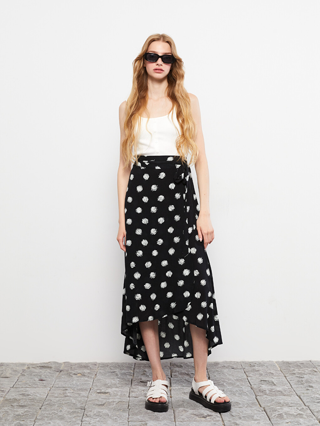 Elastic Waist Polka Dot A-line Poplin Women's Skirt-1