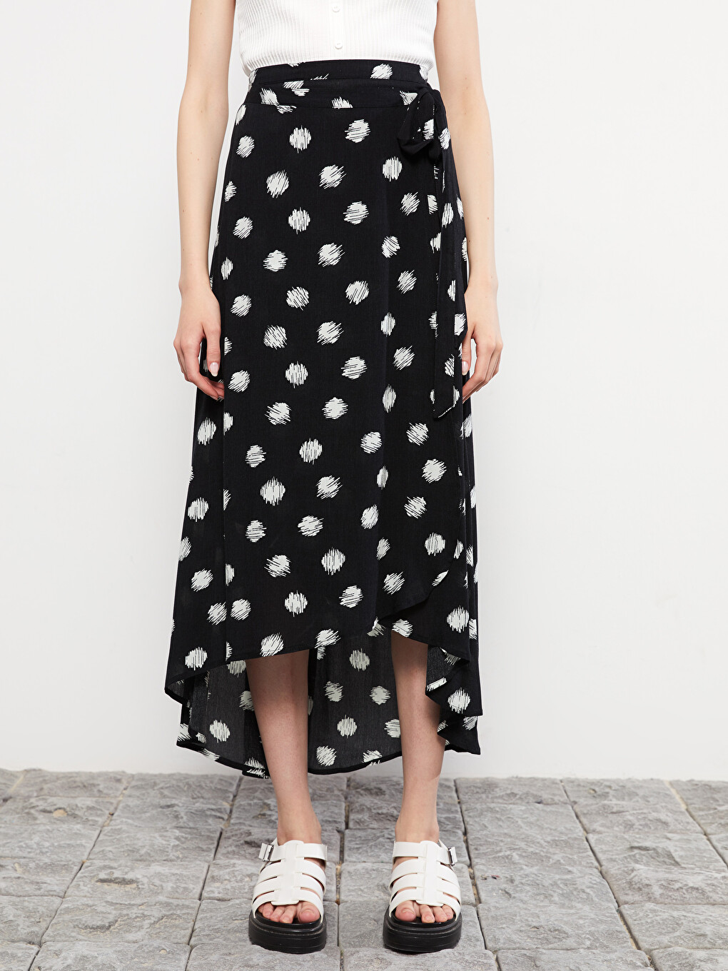 Elastic Waist Polka Dot A-line Poplin Women's Skirt-2