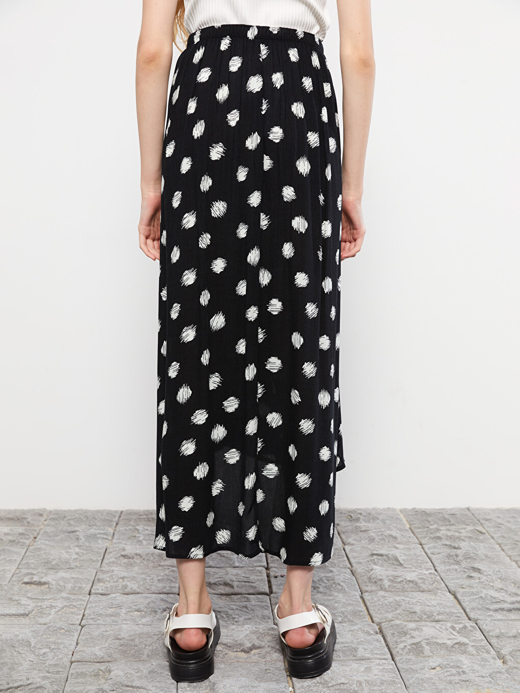 Elastic Waist Polka Dot A-line Poplin Women's Skirt-3