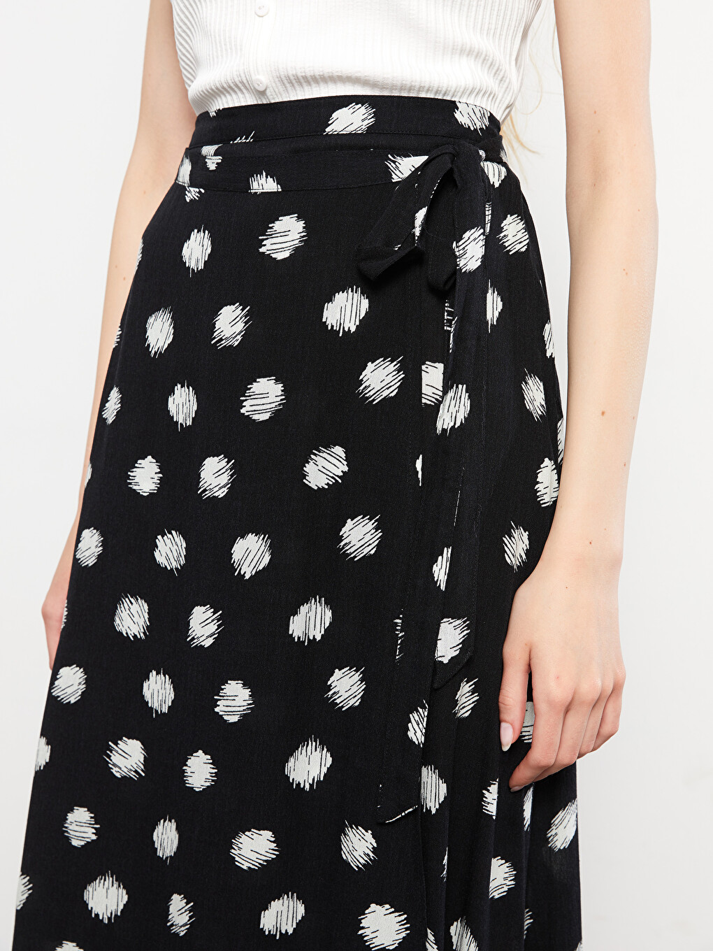 Elastic Waist Polka Dot A-line Poplin Women's Skirt-4