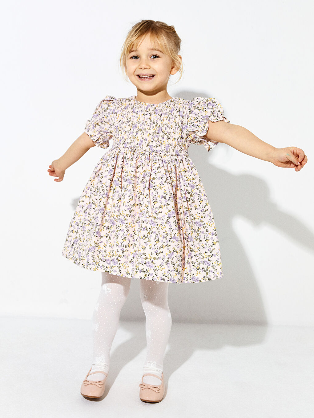 Crew Neck Short Sleeve Printed Cotton Baby Girl Dress-3