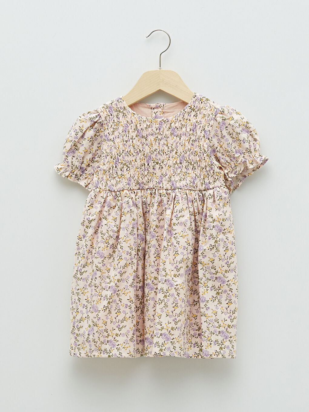Crew Neck Short Sleeve Printed Cotton Baby Girl Dress-4