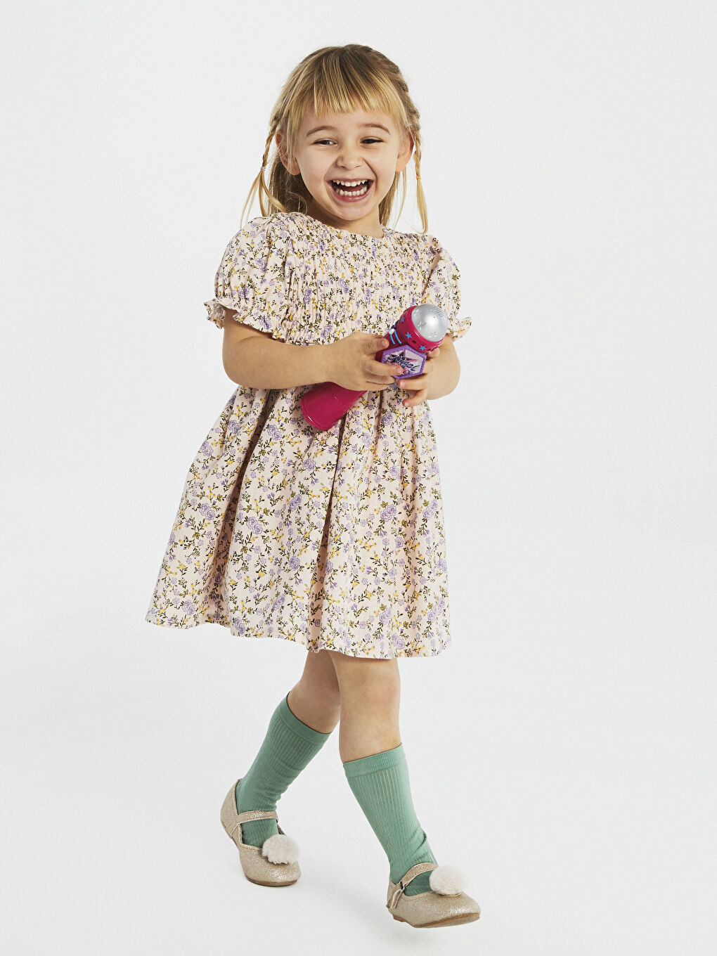 Crew Neck Short Sleeve Printed Cotton Baby Girl Dress