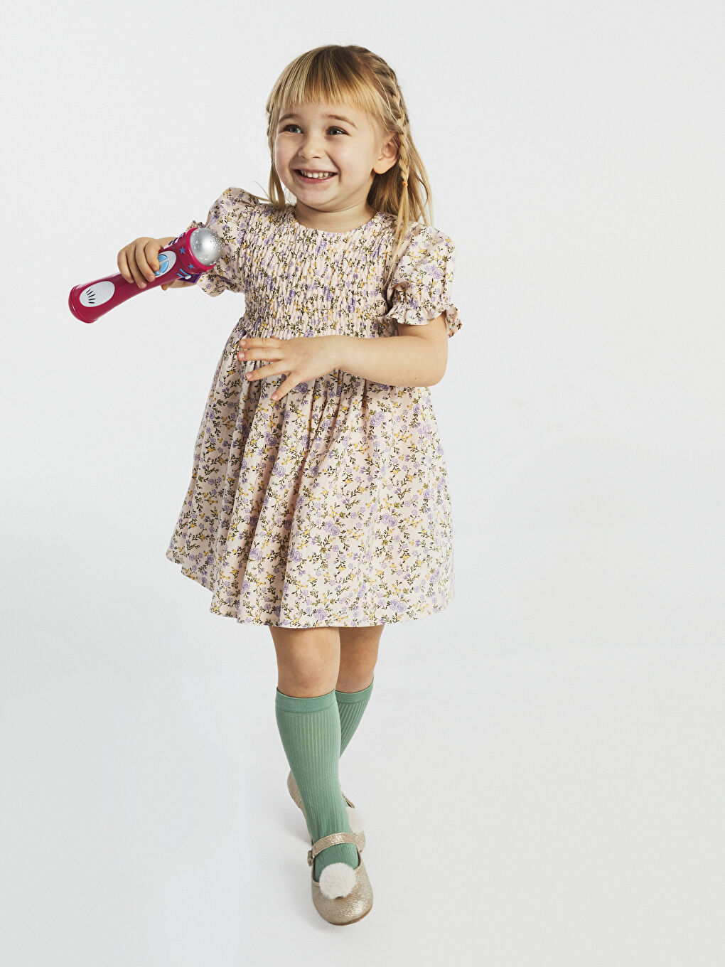 Crew Neck Short Sleeve Printed Cotton Baby Girl Dress-1