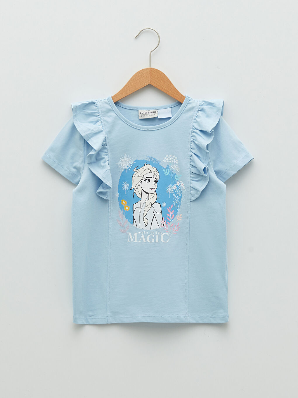 Crew Neck Elsa Printed Short Sleeve Girls T-Shirt and Tights-1