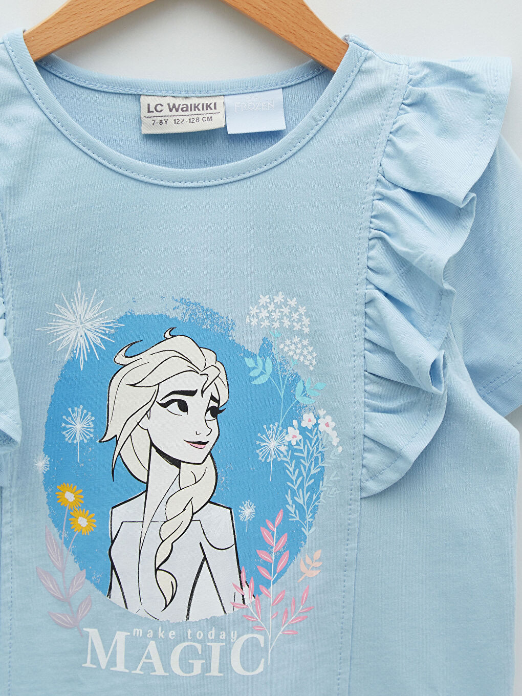 Crew Neck Elsa Printed Short Sleeve Girls T-Shirt and Tights-5