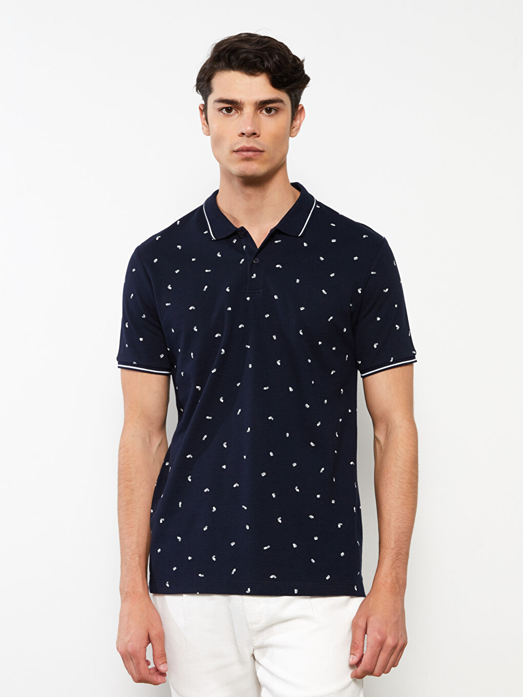 Polo Neck Short Sleeve Patterned Pique Men's T-Shirt -S2CM05Z8-RFH