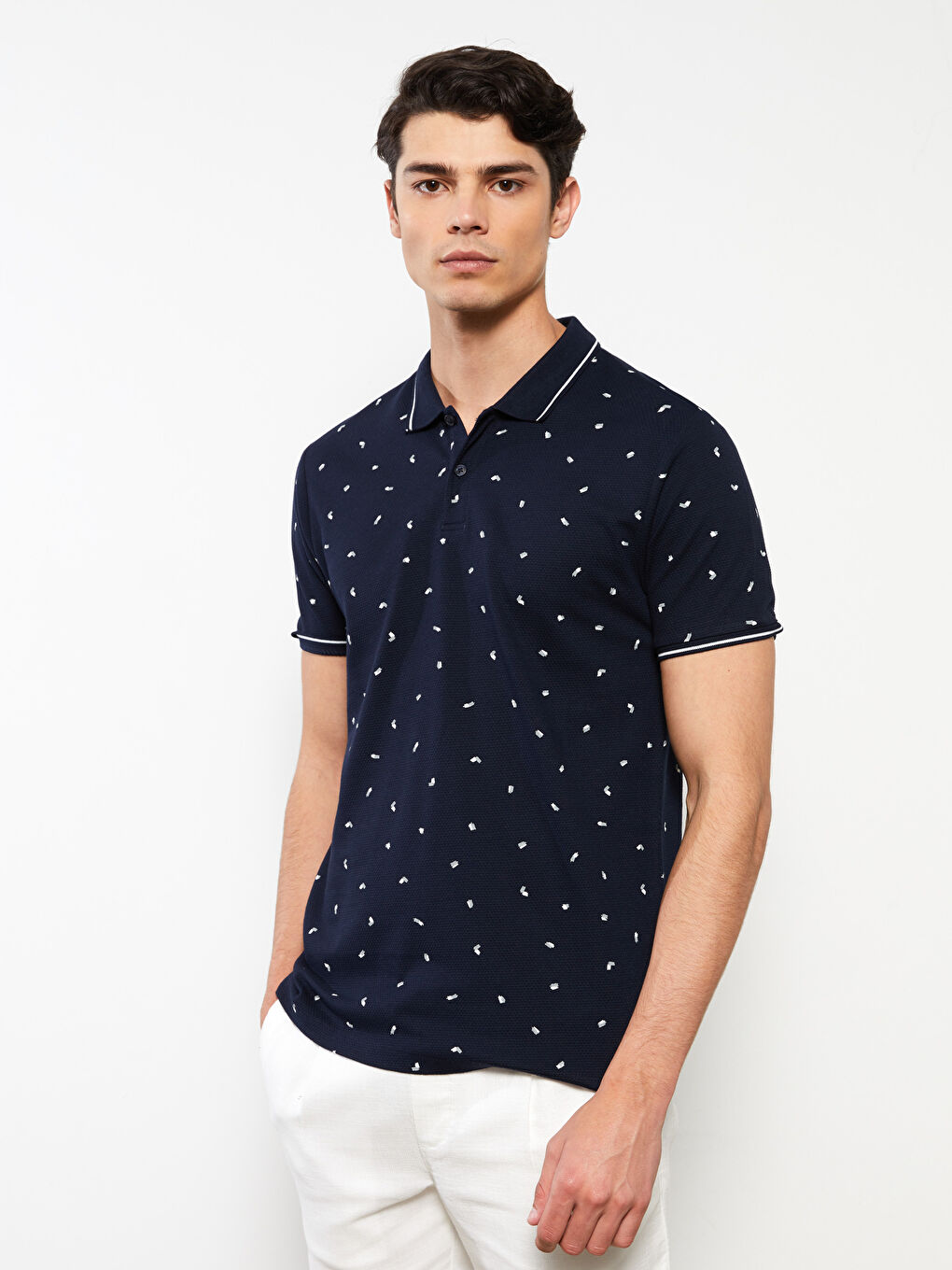 Polo Neck Short Sleeve Patterned Pique Men's T-Shirt -S2CM05Z8-RFH