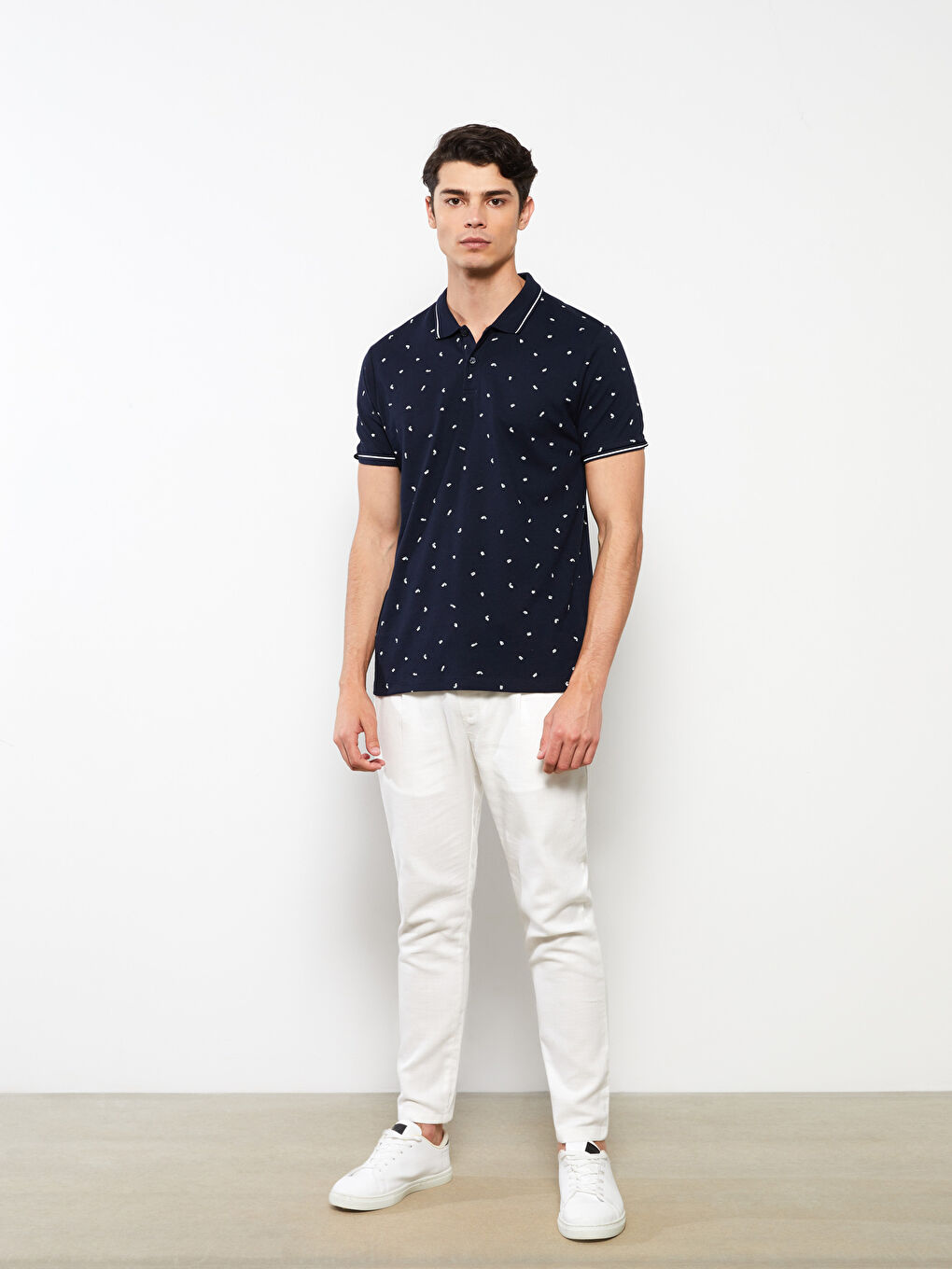 Polo Neck Short Sleeve Patterned Pique Men's T-Shirt -S2CM05Z8-RFH