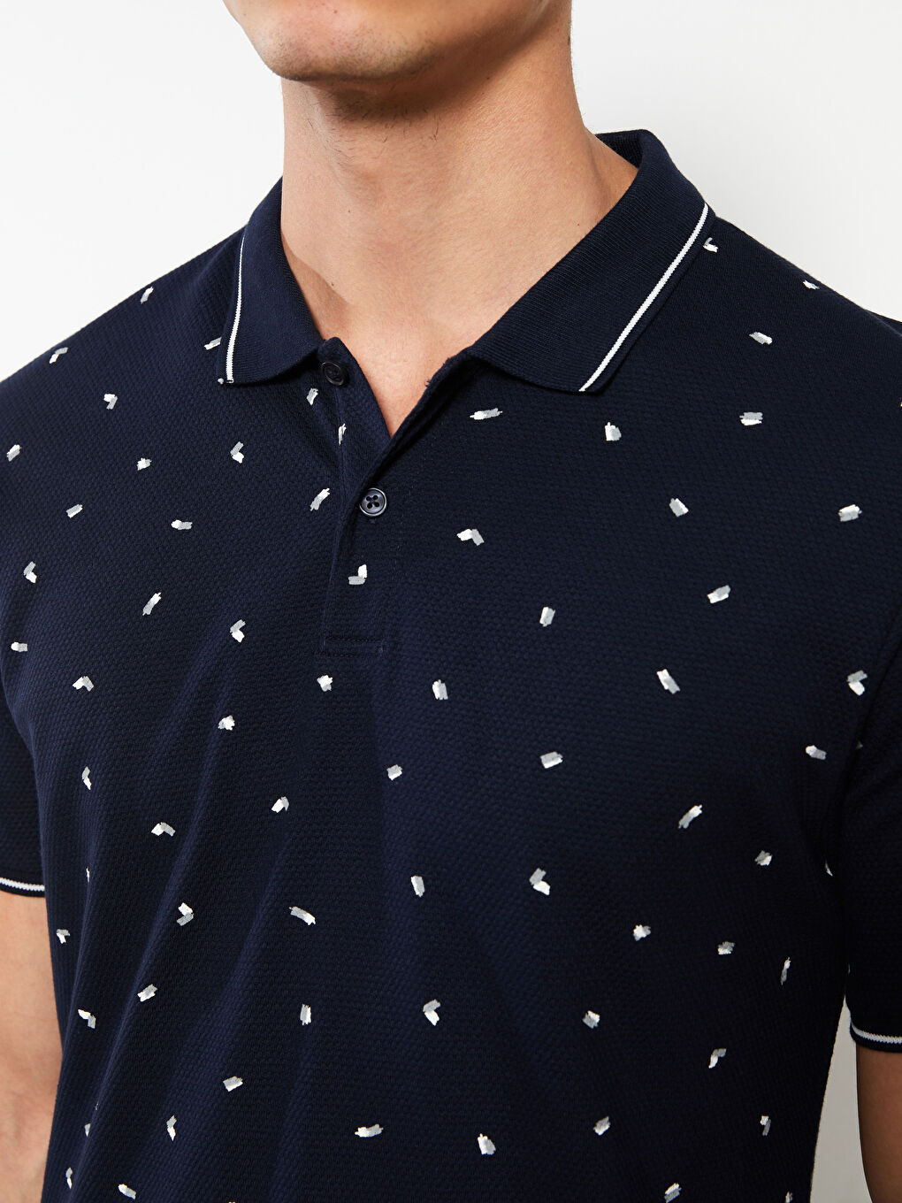 Polo Neck Short Sleeve Patterned Pique Men's T-Shirt -S2CM05Z8-RFH