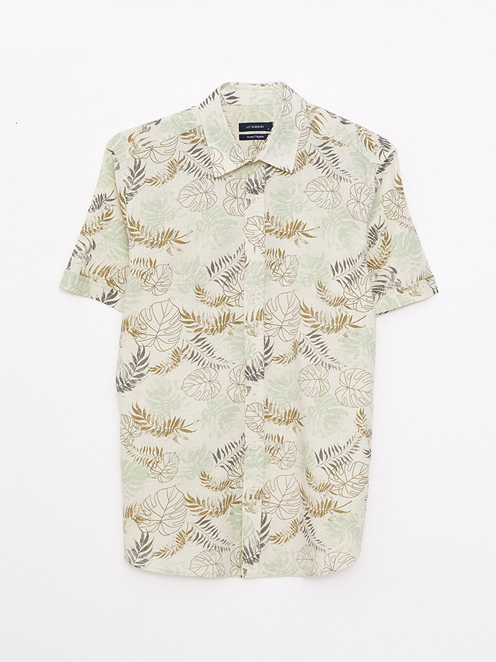 قميص بوبلين منقوش كم قصير بقصة عادية للرجال-5