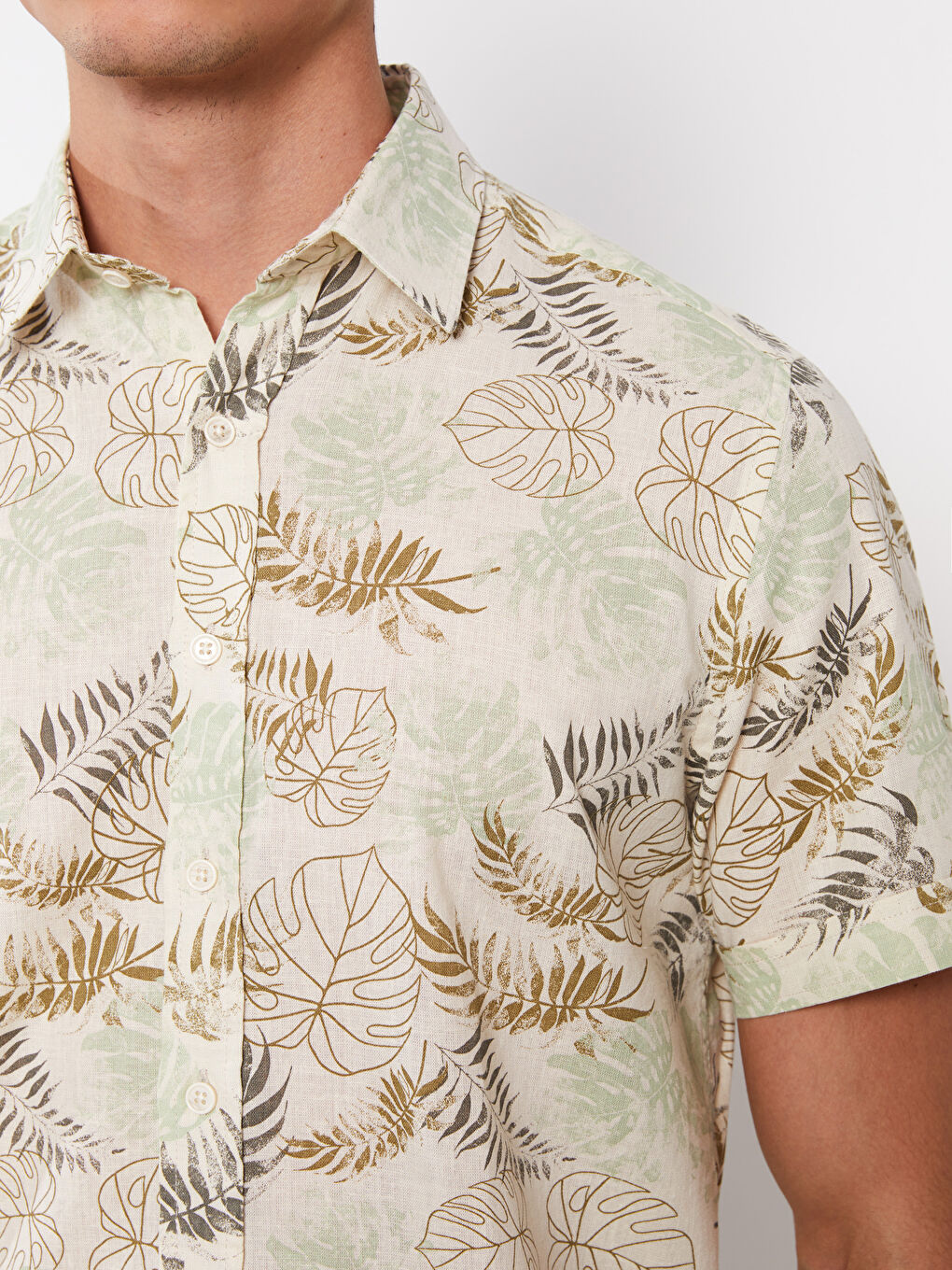 قميص بوبلين منقوش كم قصير بقصة عادية للرجال-3