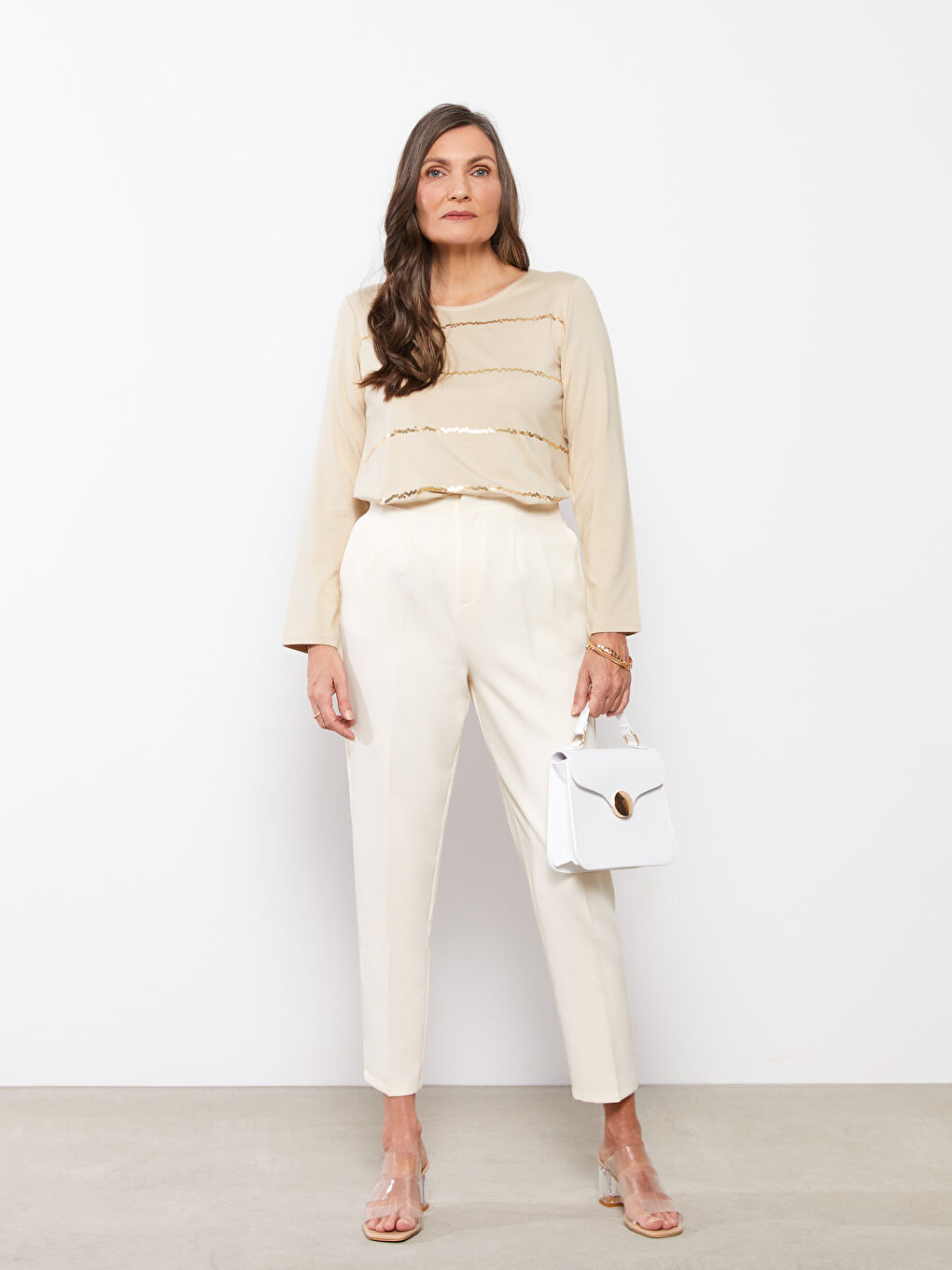 Crew Neck Sequined Long Sleeve Women's T-Shirt-2