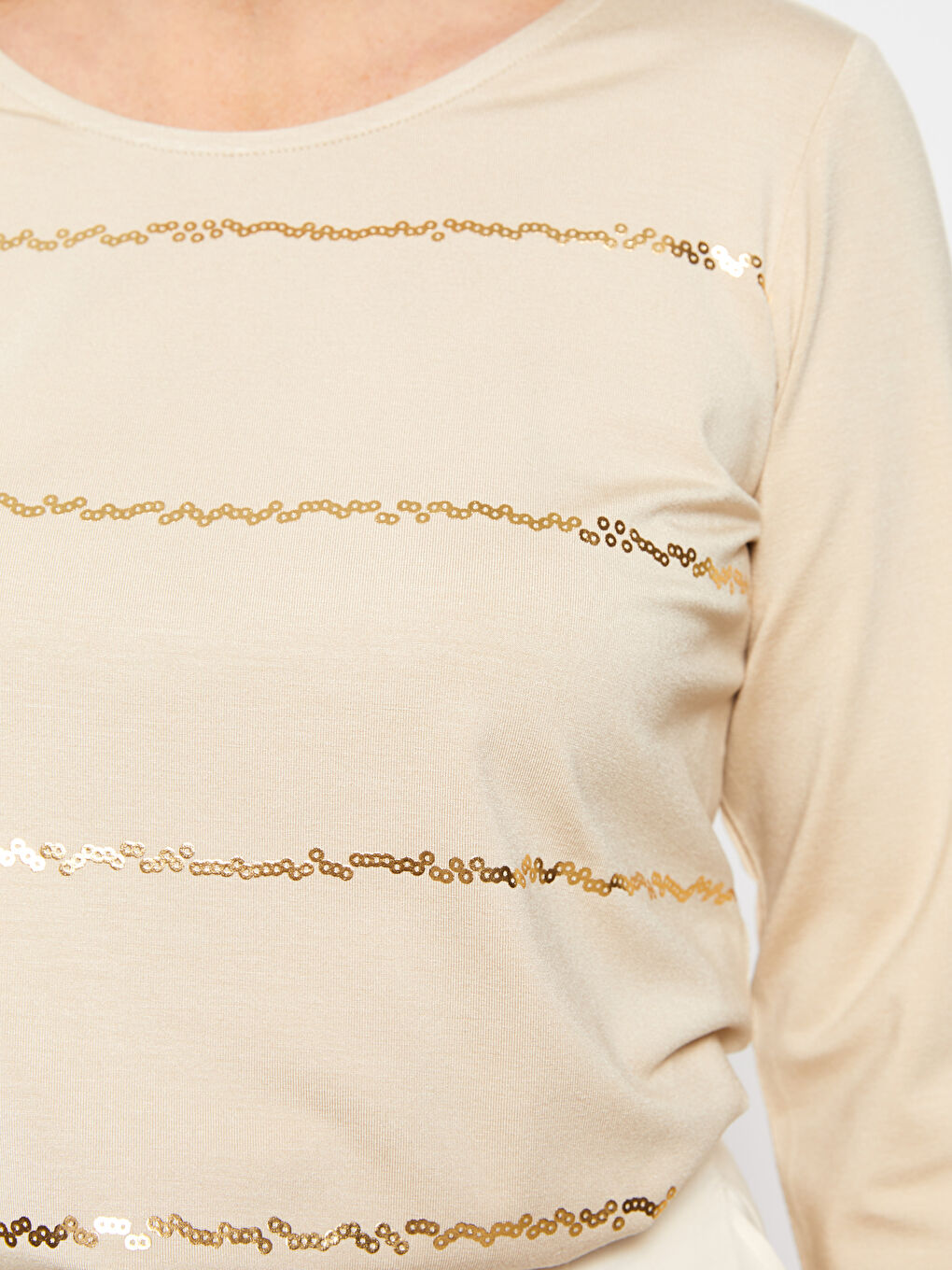 Crew Neck Sequined Long Sleeve Women's T-Shirt-4