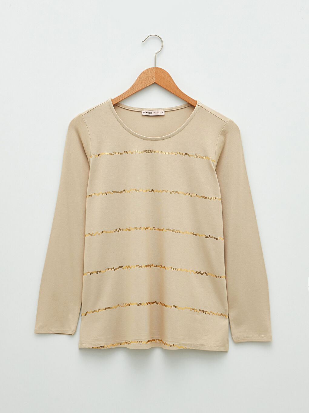 Crew Neck Sequined Long Sleeve Women's T-Shirt-6