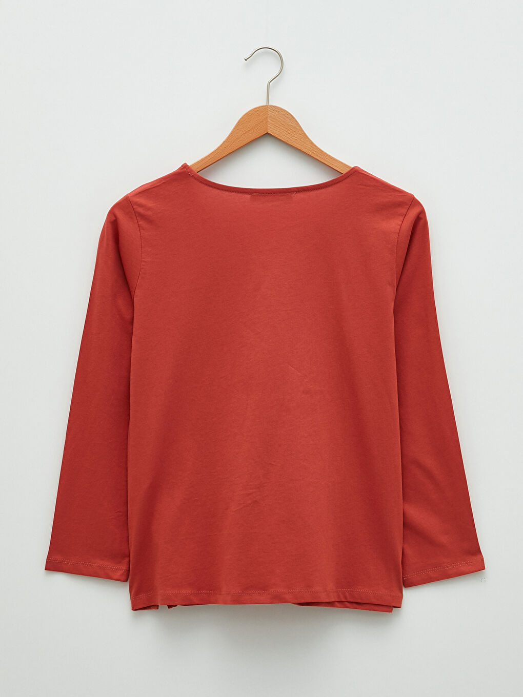 Kahverengi Bisiklet Yaka Çiçekli Uzun Kollu Pamuklu Kadın Tişört-6