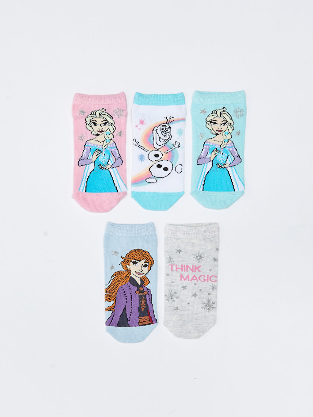 Yeşil Frozen Desenli Kız Çocuk Patik Çorap 5'li-1