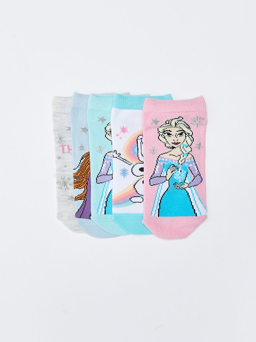 Yeşil Frozen Desenli Kız Çocuk Patik Çorap 5'li-2