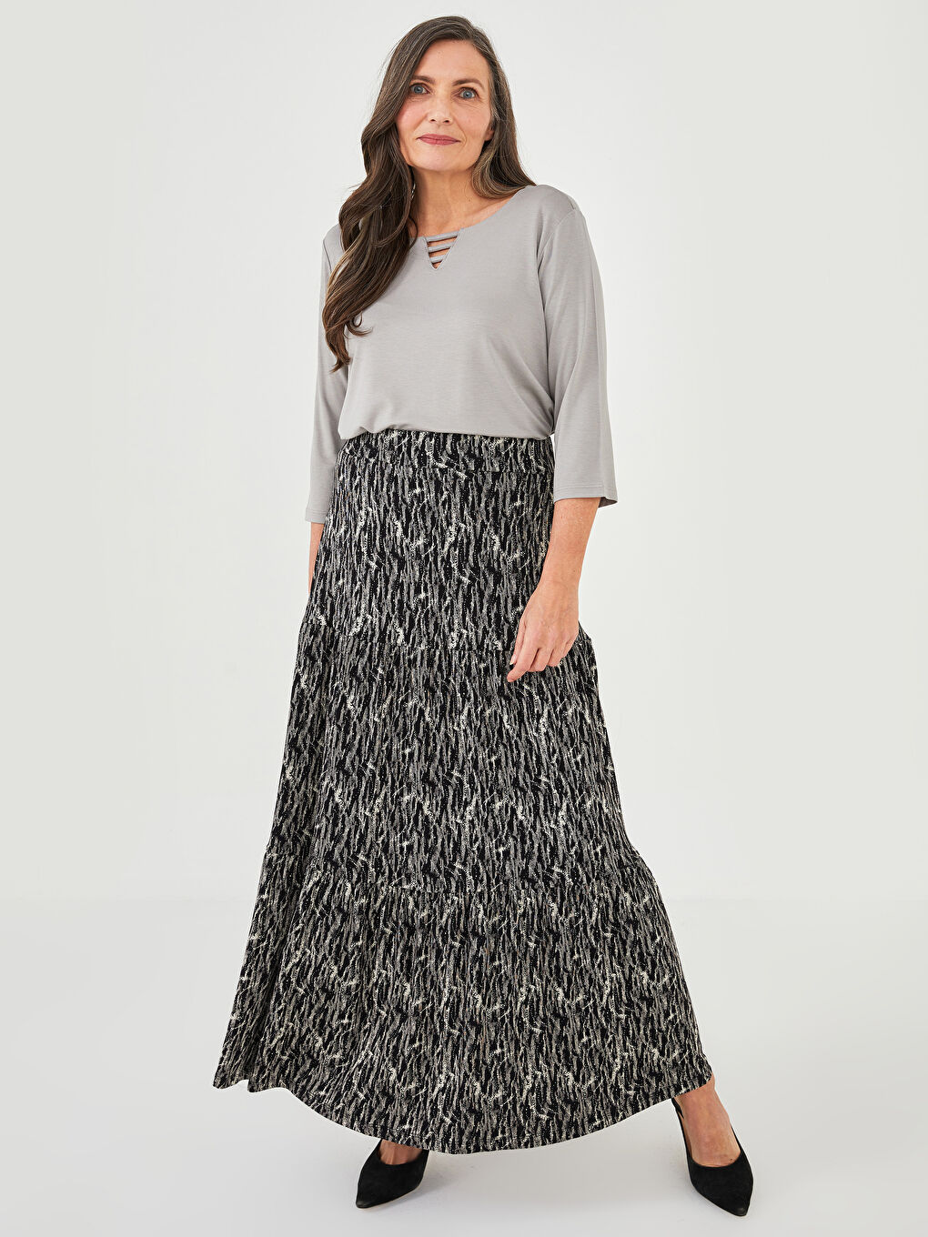 Gri Kadın Bisiklet Yaka Düz Bluz-2