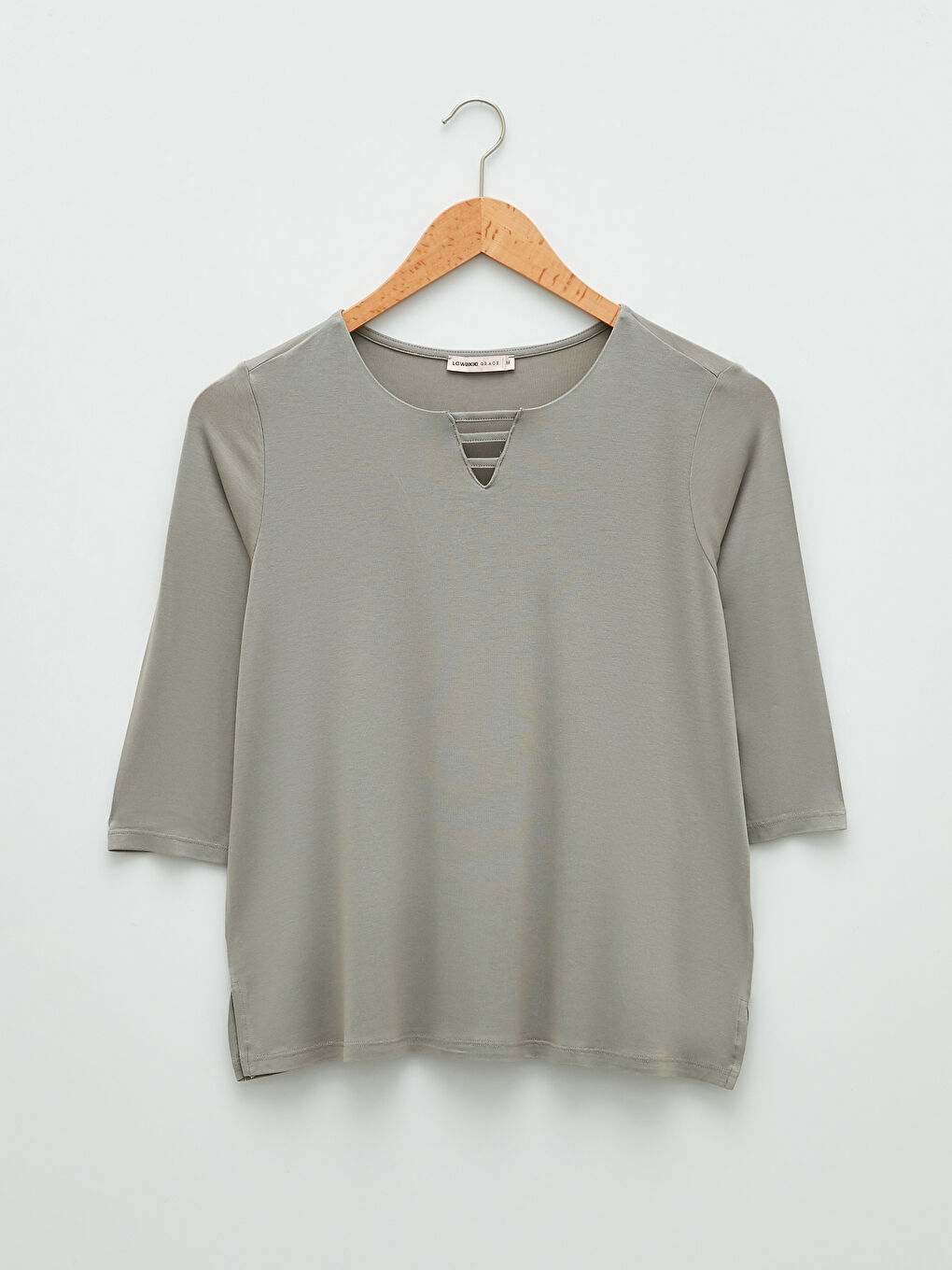 Gri Kadın Bisiklet Yaka Düz Bluz-5