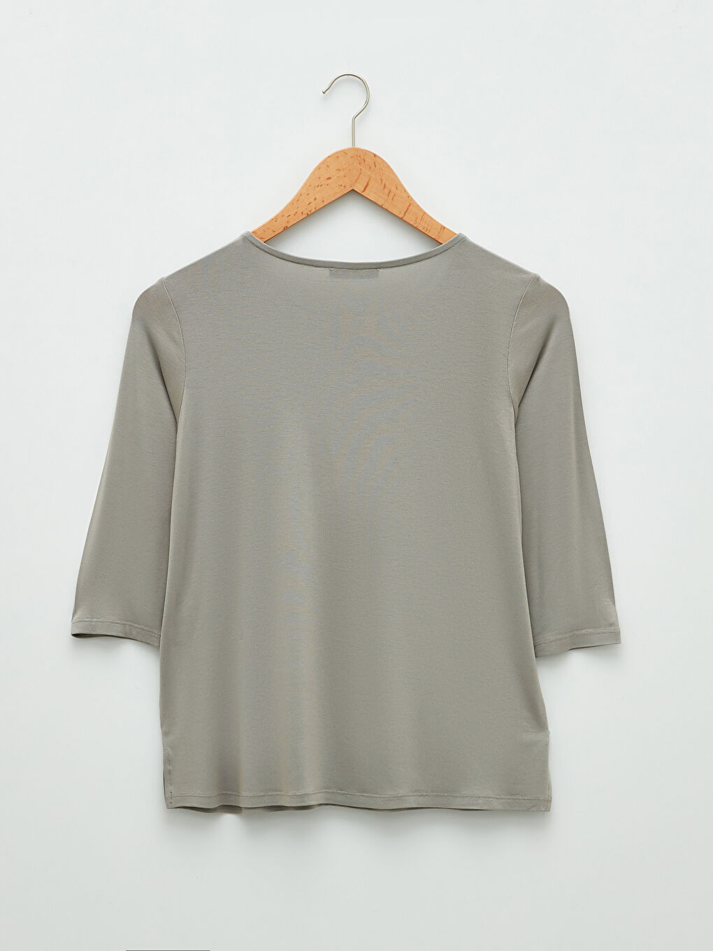 Gri Kadın Bisiklet Yaka Düz Bluz-6