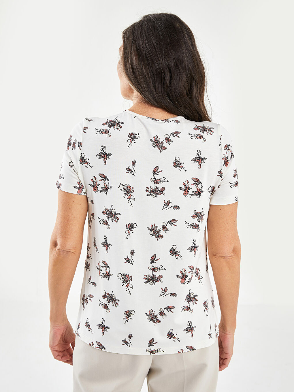 Crew Neck Floral Short Sleeve Women's T-Shirt-4