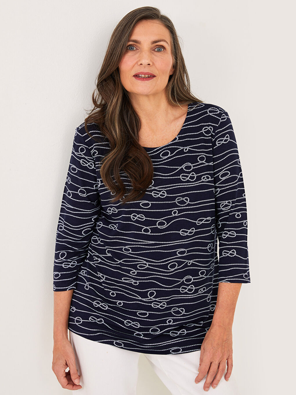 Tricou din Bumbac Pieptănat cu Model Guler Rotund pentru Femei-1