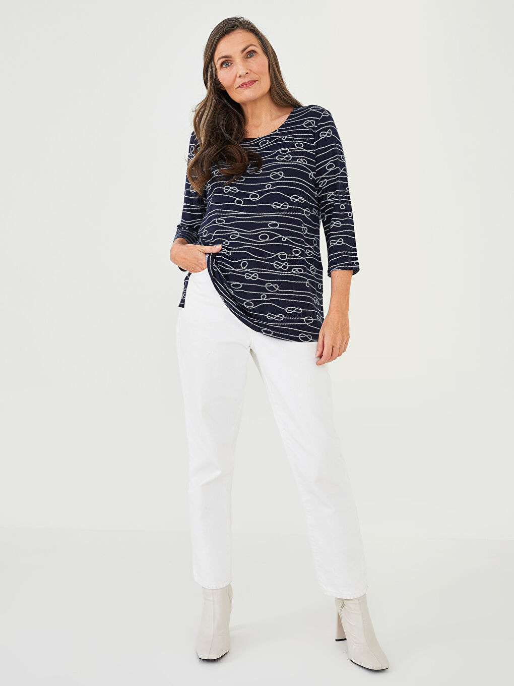 Tricou din Bumbac Pieptănat cu Model Guler Rotund pentru Femei-2
