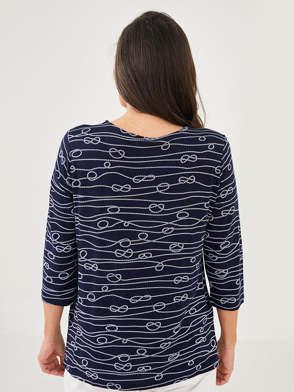 Tricou din Bumbac Pieptănat cu Model Guler Rotund pentru Femei-4