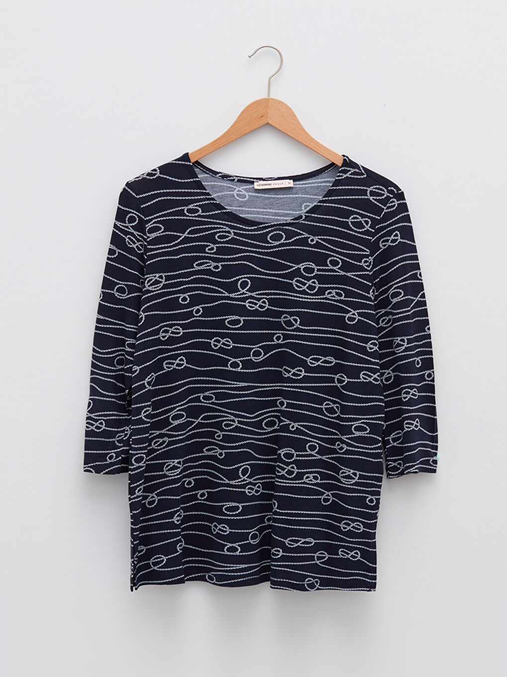 Tricou din Bumbac Pieptănat cu Model Guler Rotund pentru Femei-5