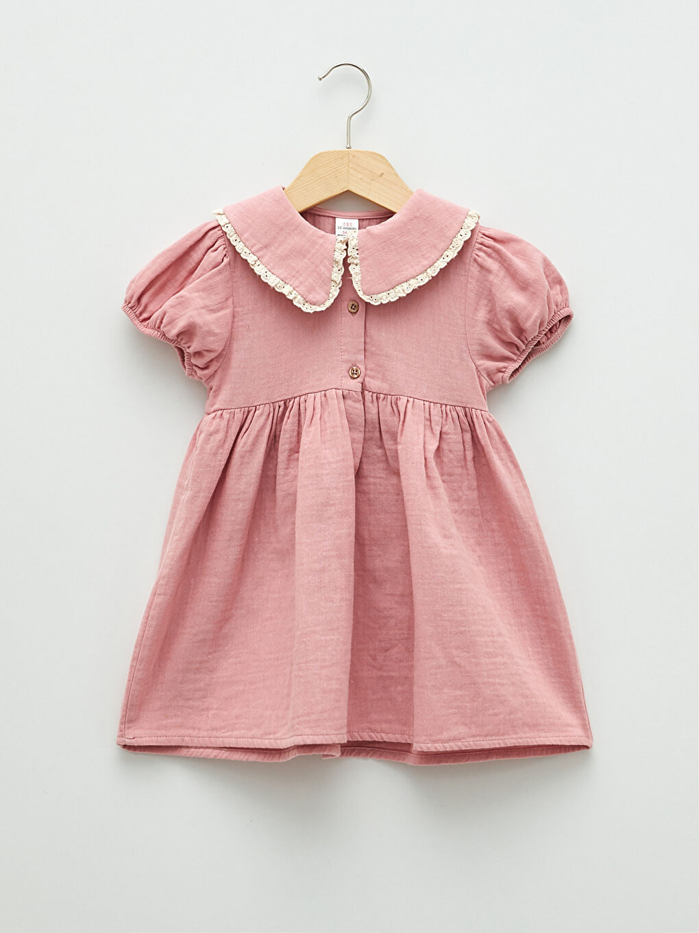 Pembe Bebe Yaka Kısa Kollu Kız Bebek Elbise