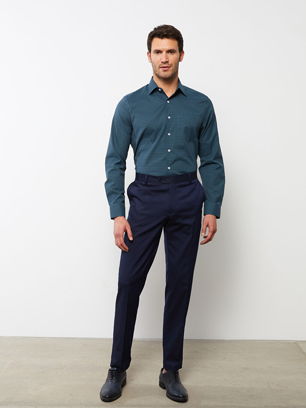 Regular Fit Long Sleeve Plaid Poplin Men's Shirt -S2CM95Z8-LLC
