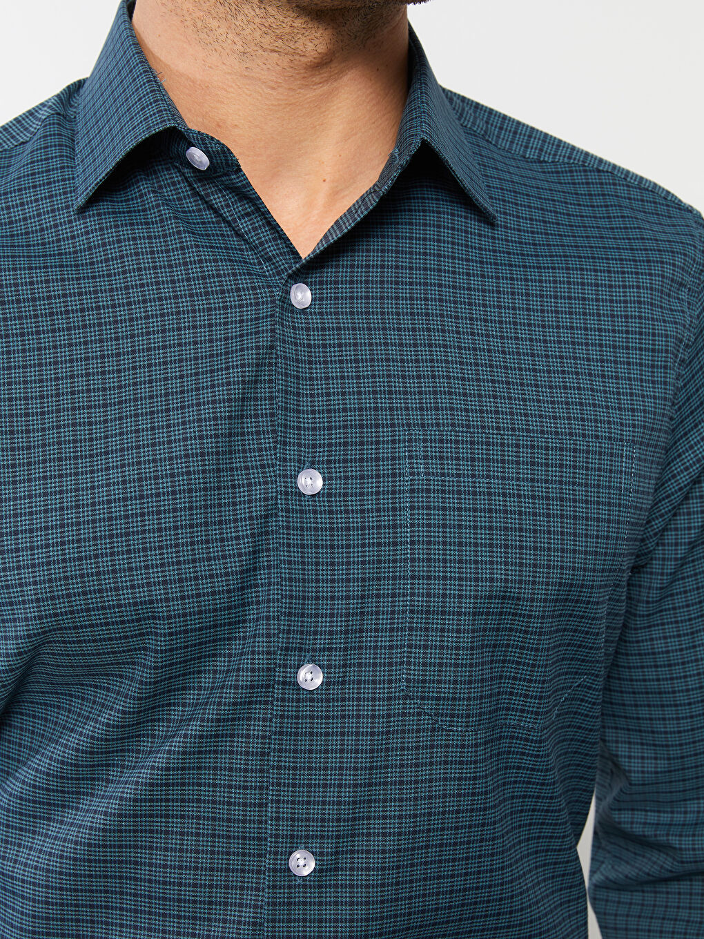 Regular Fit Long Sleeve Plaid Poplin Men's Shirt -S2CM95Z8-LLC