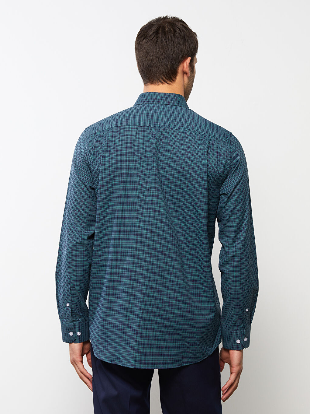 Regular Fit Long Sleeve Plaid Poplin Men's Shirt -S2CM95Z8-LLC
