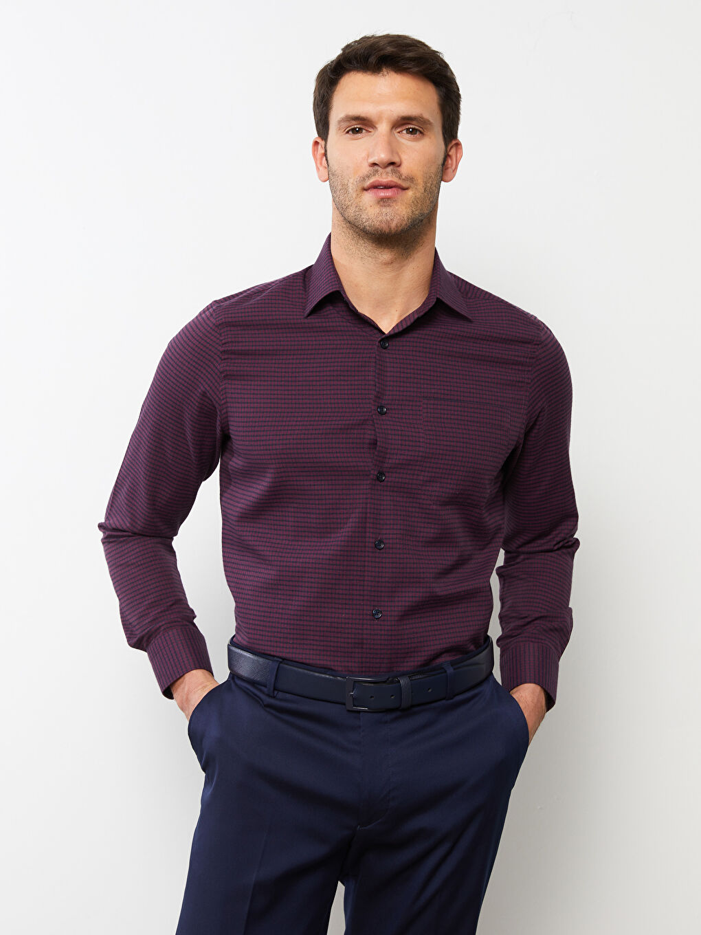 Bordo Regular Fit Uzun Kollu Gabardin Erkek Gömlek