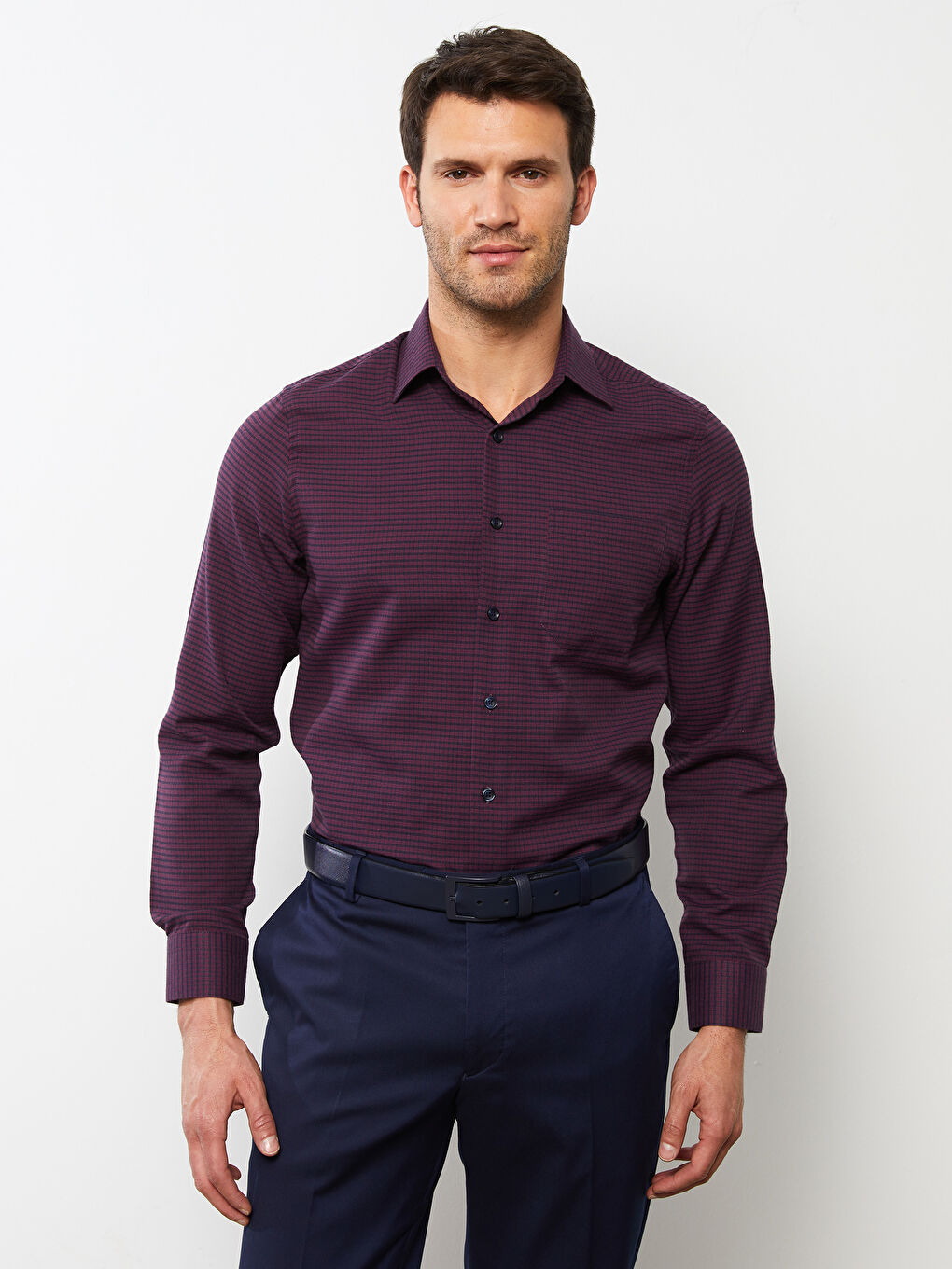 Bordo Regular Fit Uzun Kollu Gabardin Erkek Gömlek-1