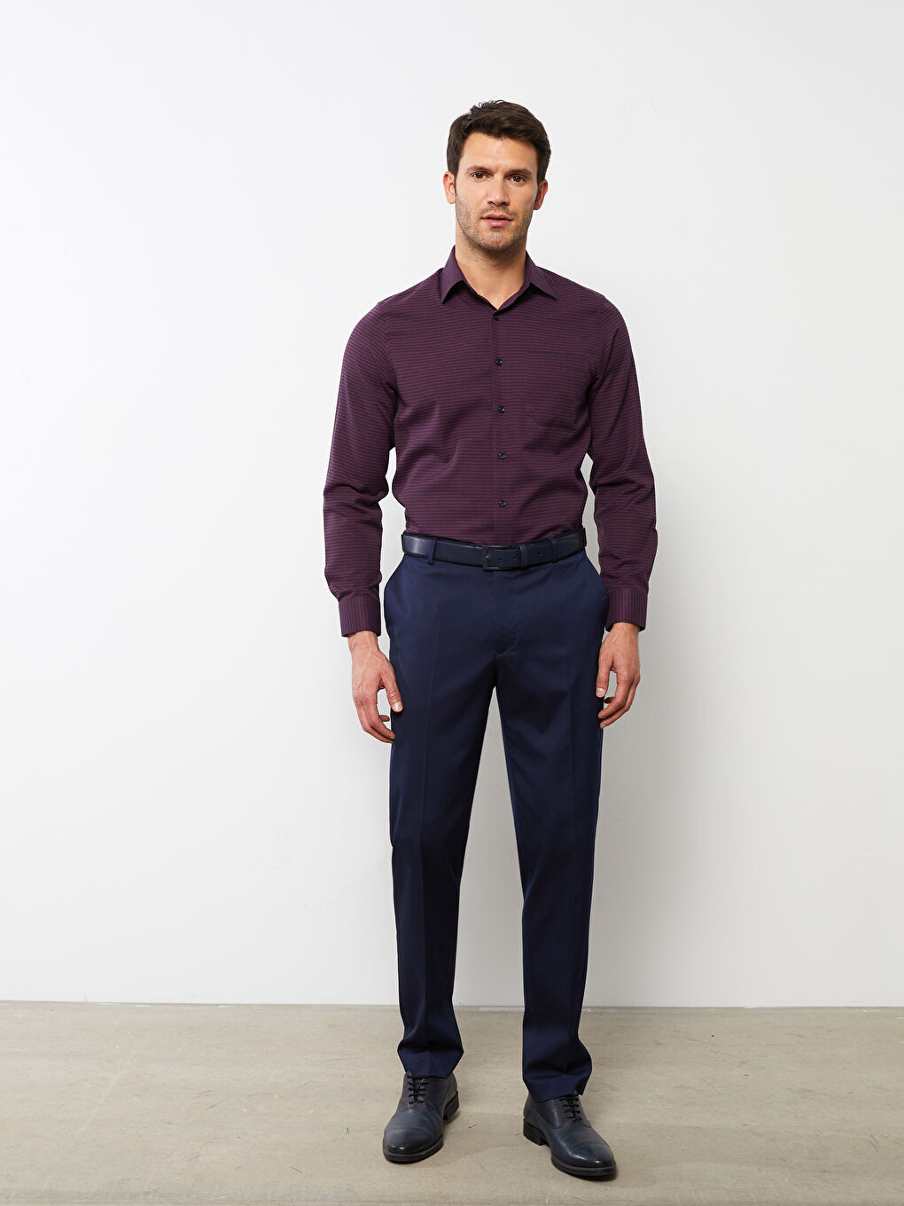 Bordo Regular Fit Uzun Kollu Gabardin Erkek Gömlek-2