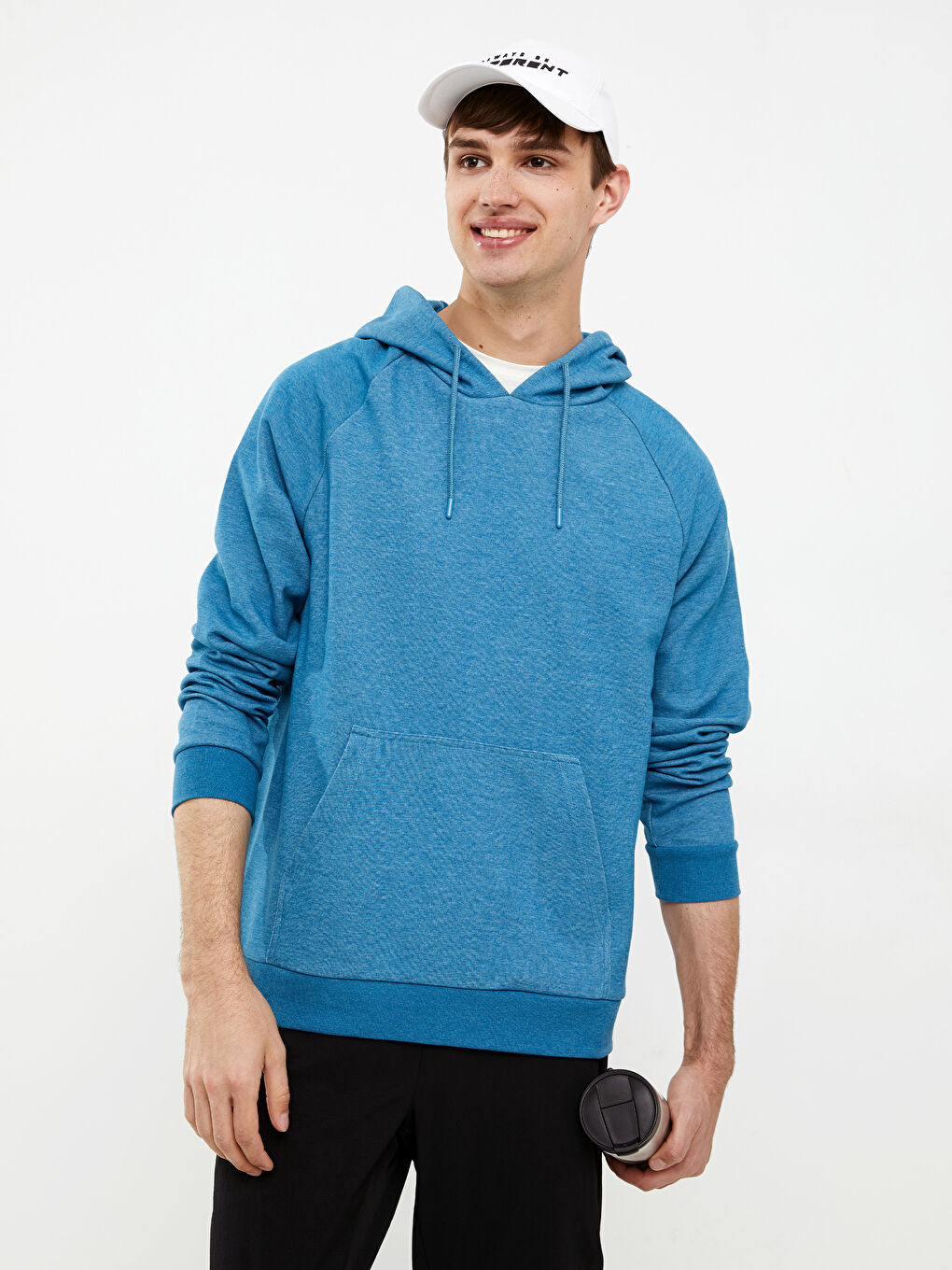 İndigo Uzun Kollu Erkek Hoodie-2