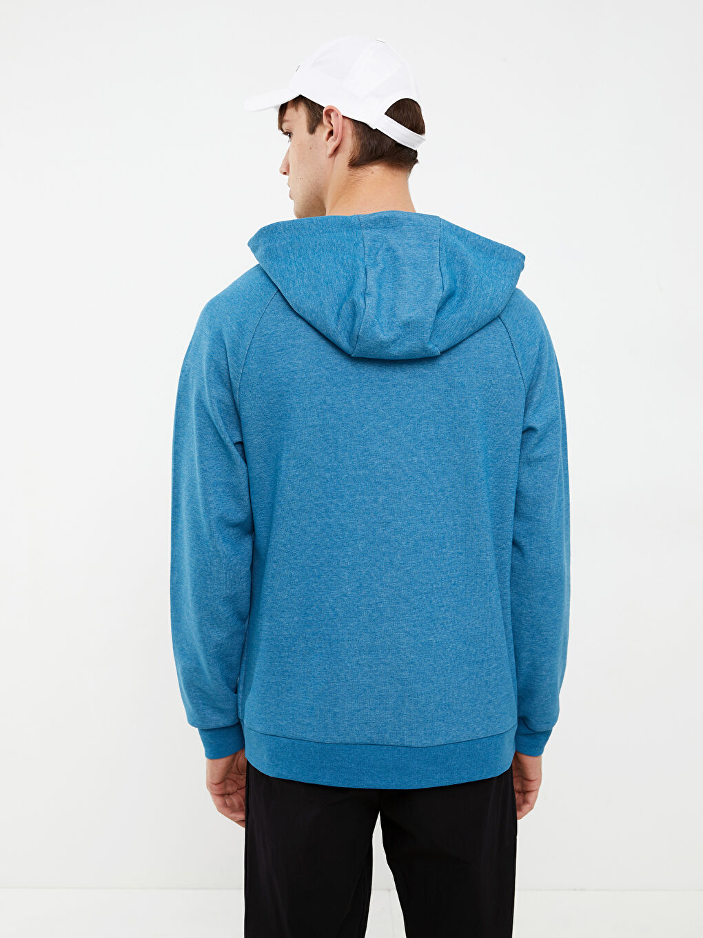 İndigo Uzun Kollu Erkek Hoodie-4