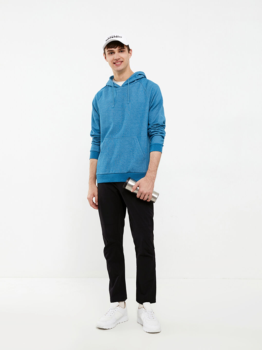 İndigo Uzun Kollu Erkek Hoodie