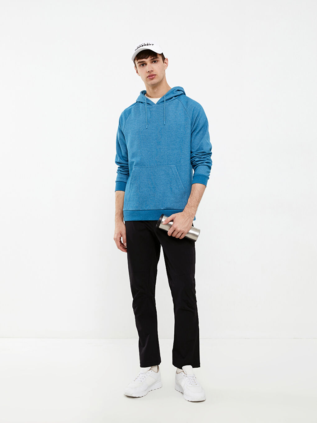 İndigo Uzun Kollu Erkek Hoodie-1