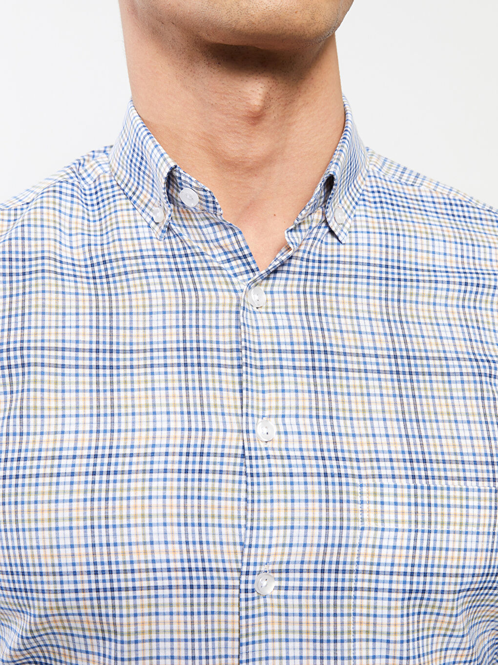 Turuncu Regular Fit Uzun Kollu Ekose Gabardin Erkek Gömlek-5