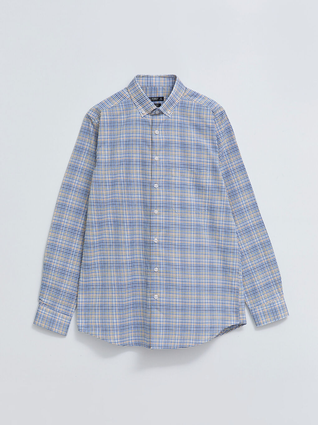 Turuncu Regular Fit Uzun Kollu Ekose Gabardin Erkek Gömlek-7