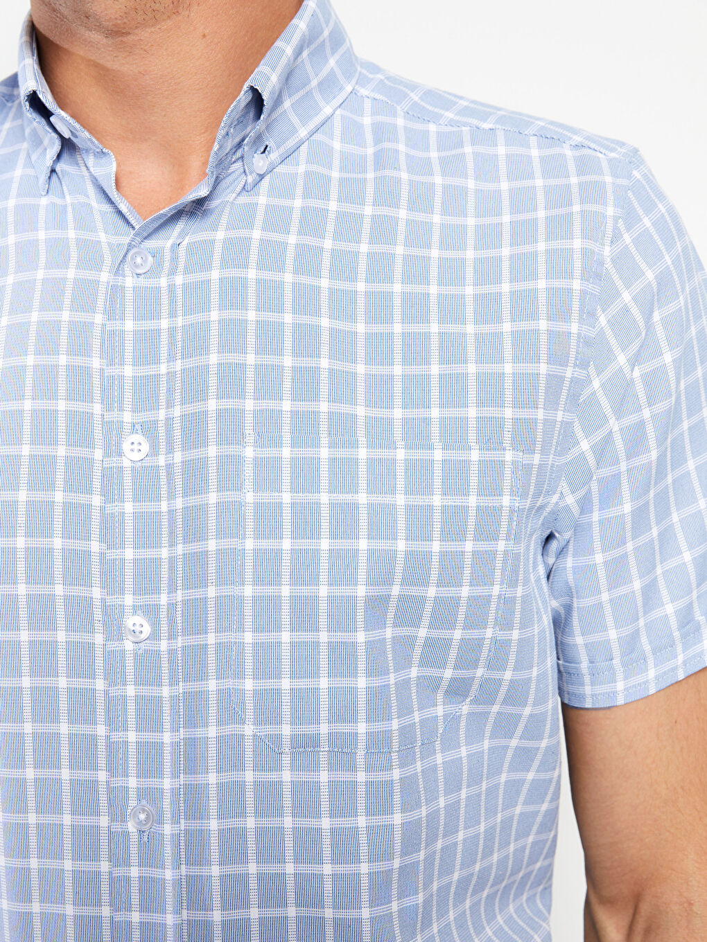 Lacivert Regular Fit Kısa Kollu Ekose Armürlü Erkek Gömlek-3