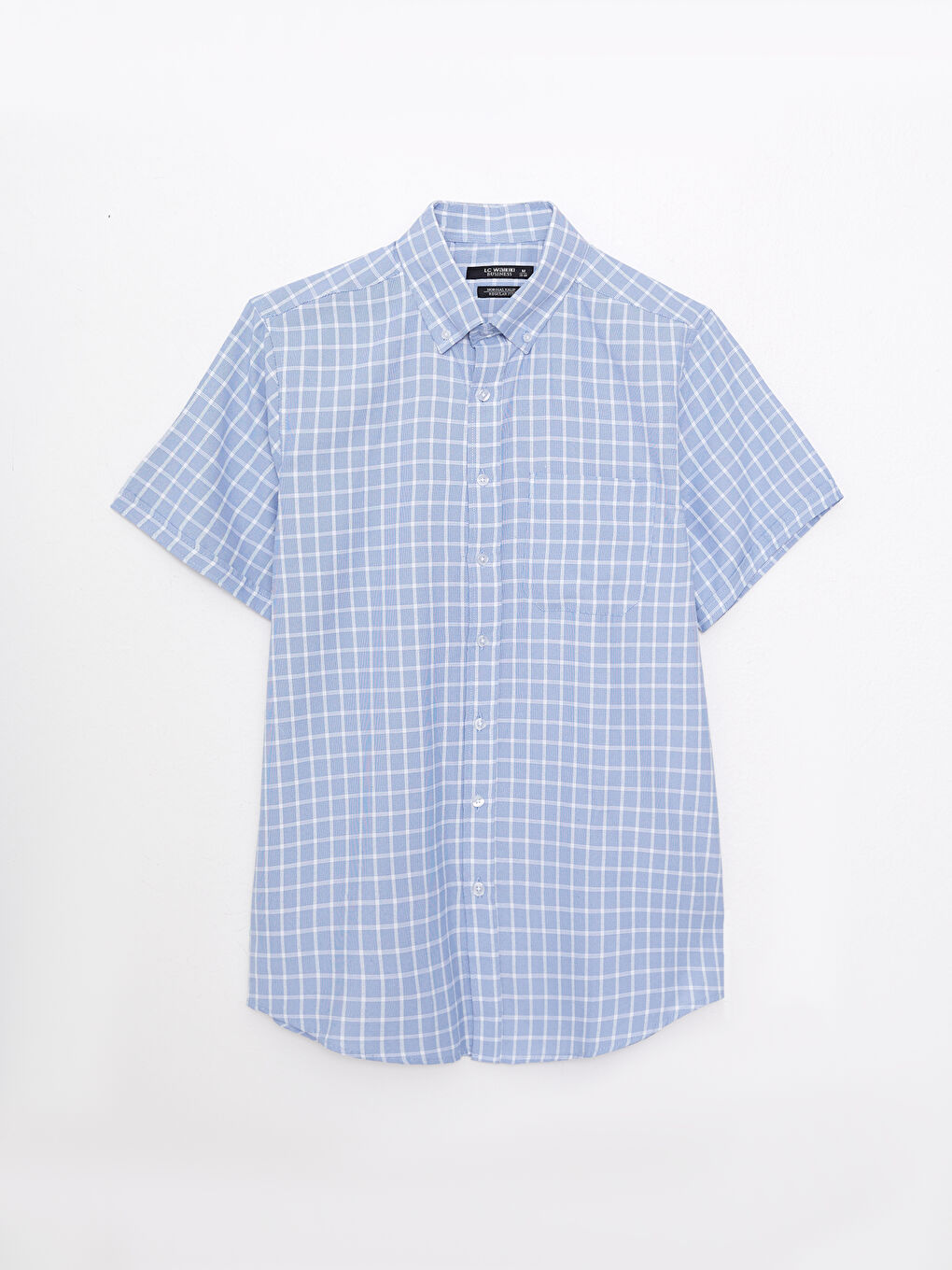 Lacivert Regular Fit Kısa Kollu Ekose Armürlü Erkek Gömlek-5